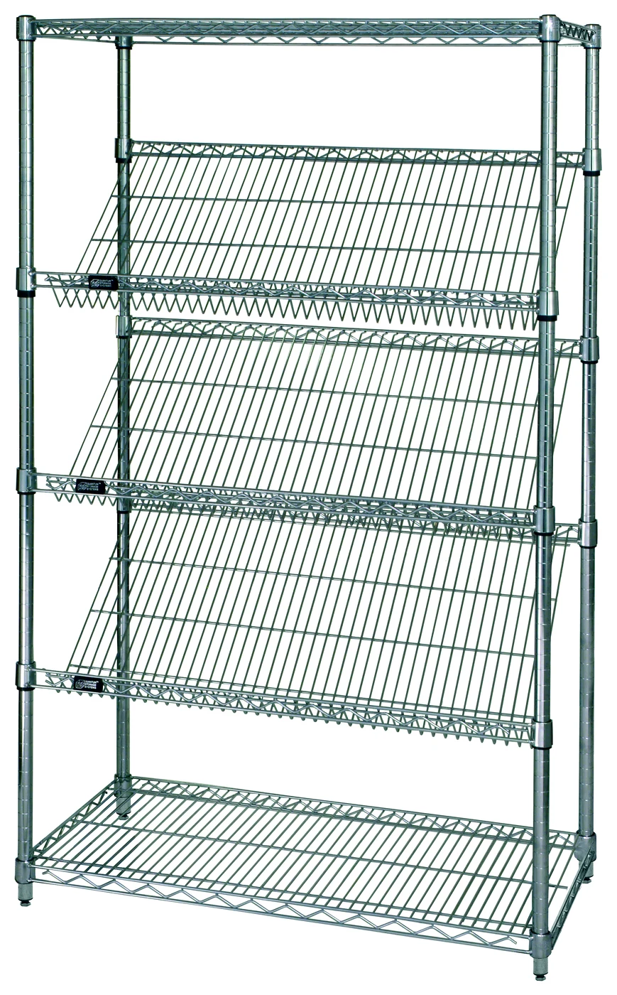 Quantum WRCSL5-63-2436 Slanted Shelf Cart, 36"W x 24"D x 69"H, 1200 lb capacity, Chrome