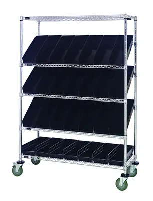 Quantum WRCSL5-63-2436-106BK Slanted Shelf Cart, 36"W x 24"D x 69"H, 1200 lb capacity, Chrome