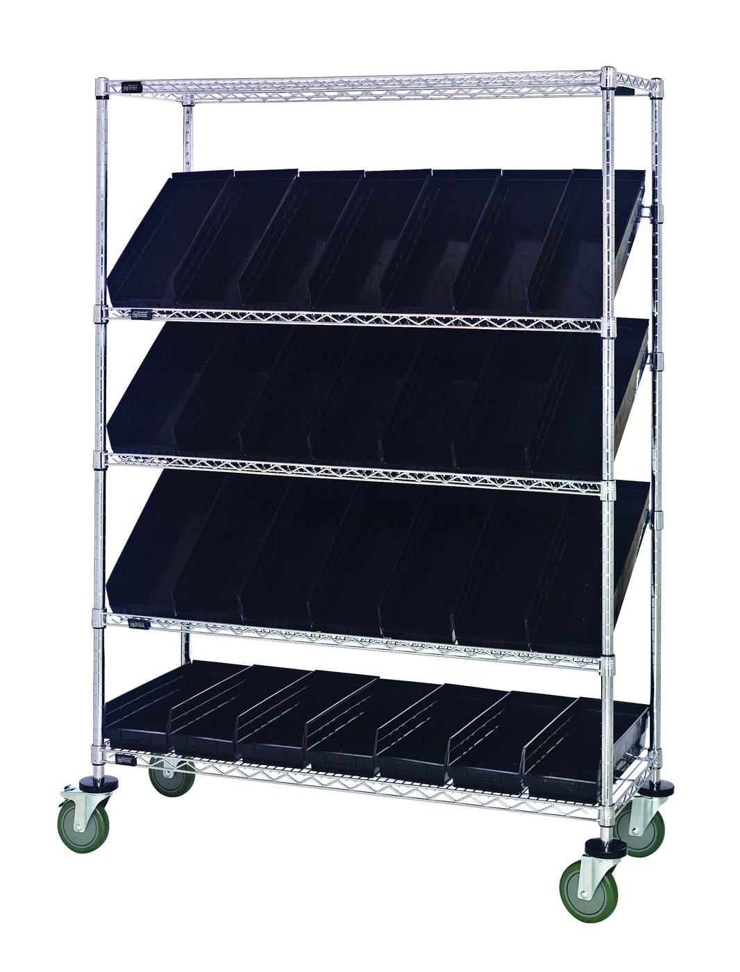 Quantum WRCSL5-63-2448-106BK Slanted Shelf Cart, 48"W x 24"D x 69"H, 1200 lb capacity, Chrome