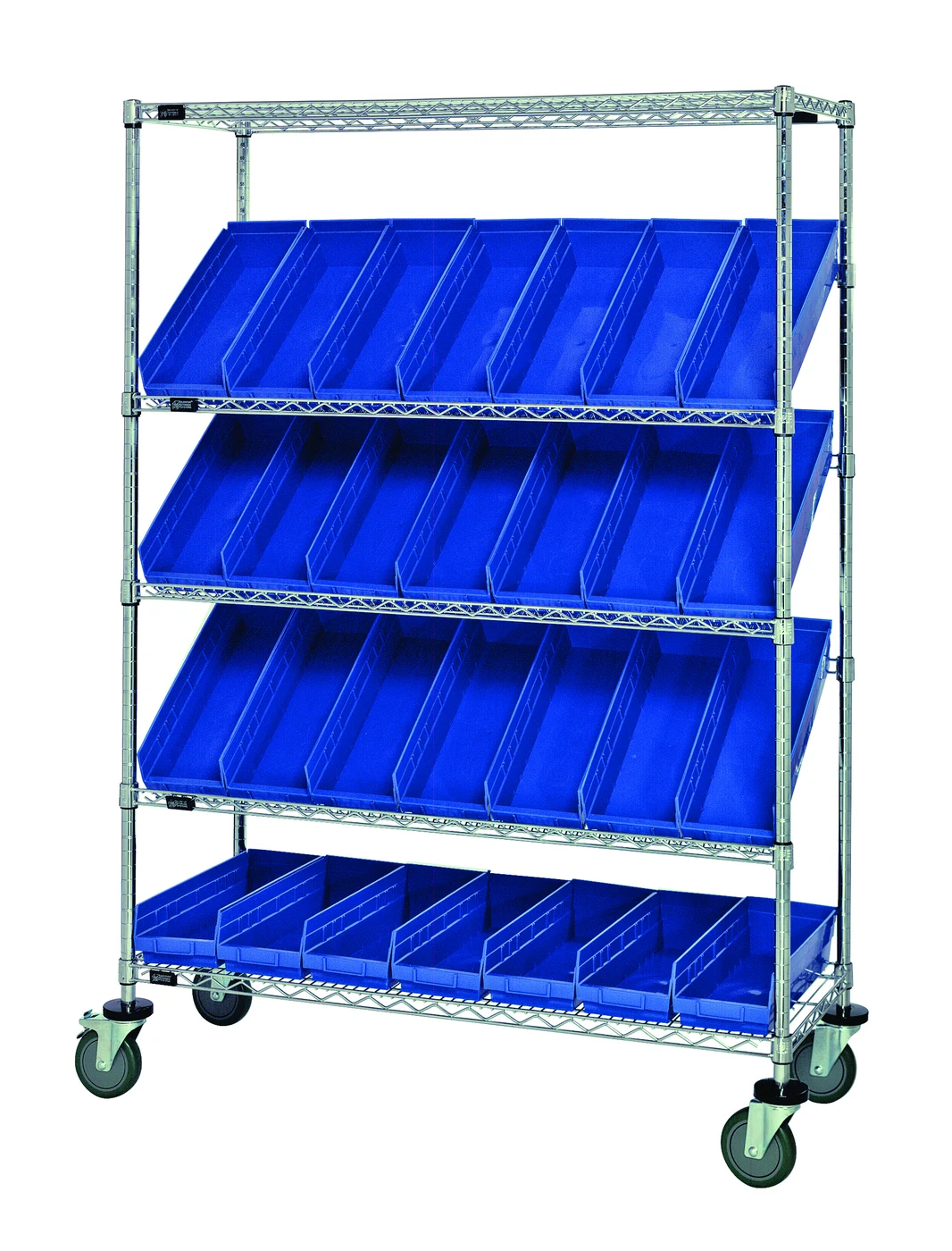 Quantum WRCSL5-63-2448-106BL Slanted Shelf Cart, 48"W x 24"D x 69"H, 1200 lb capacity, Chrome