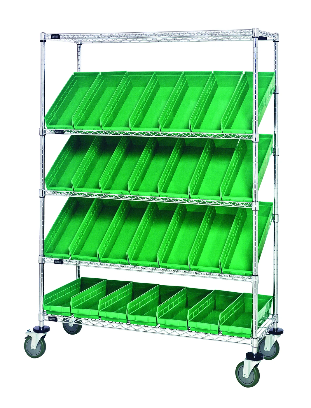 Quantum WRCSL5-63-1848-104GN Slanted Shelf Cart, 48"W x 18"D x 69"H, 1200 lb capacity, Chrome