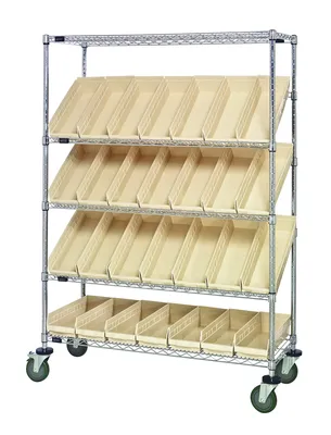 Quantum WRCSL5-63-2448-106IV Slanted Shelf Cart, 48"W x 24"D x 69"H, 1200 lb capacity, Chrome