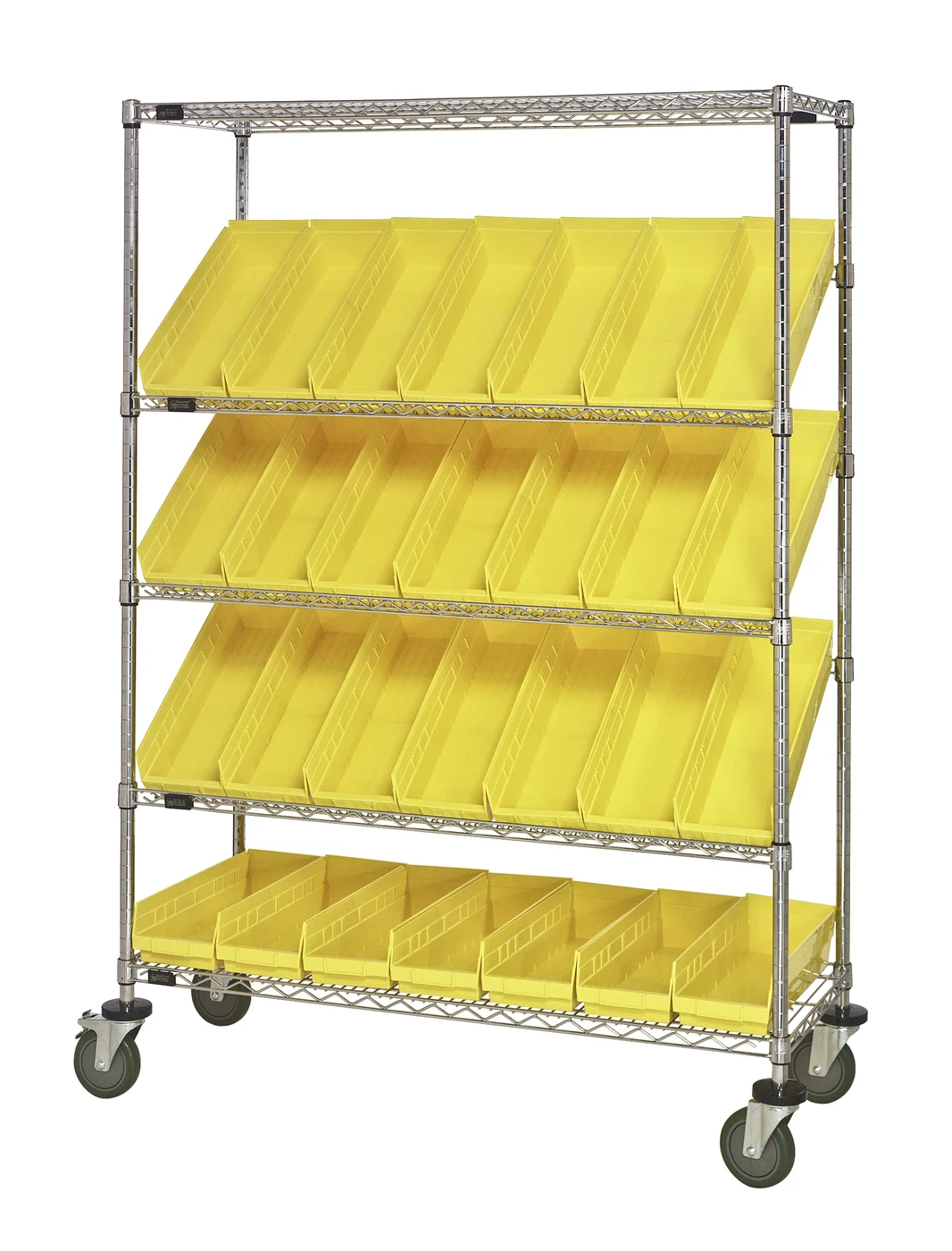 Quantum WRCSL5-63-2448-106YL Slanted Shelf Cart, 48"W x 24"D x 69"H, 1200 lb capacity, Chrome