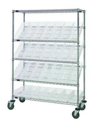 Quantum WRCSL5-63-2436-106CL Slanted Shelf Cart, 36"W x 24"D x 69"H, 1200 lb capacity, Chrome