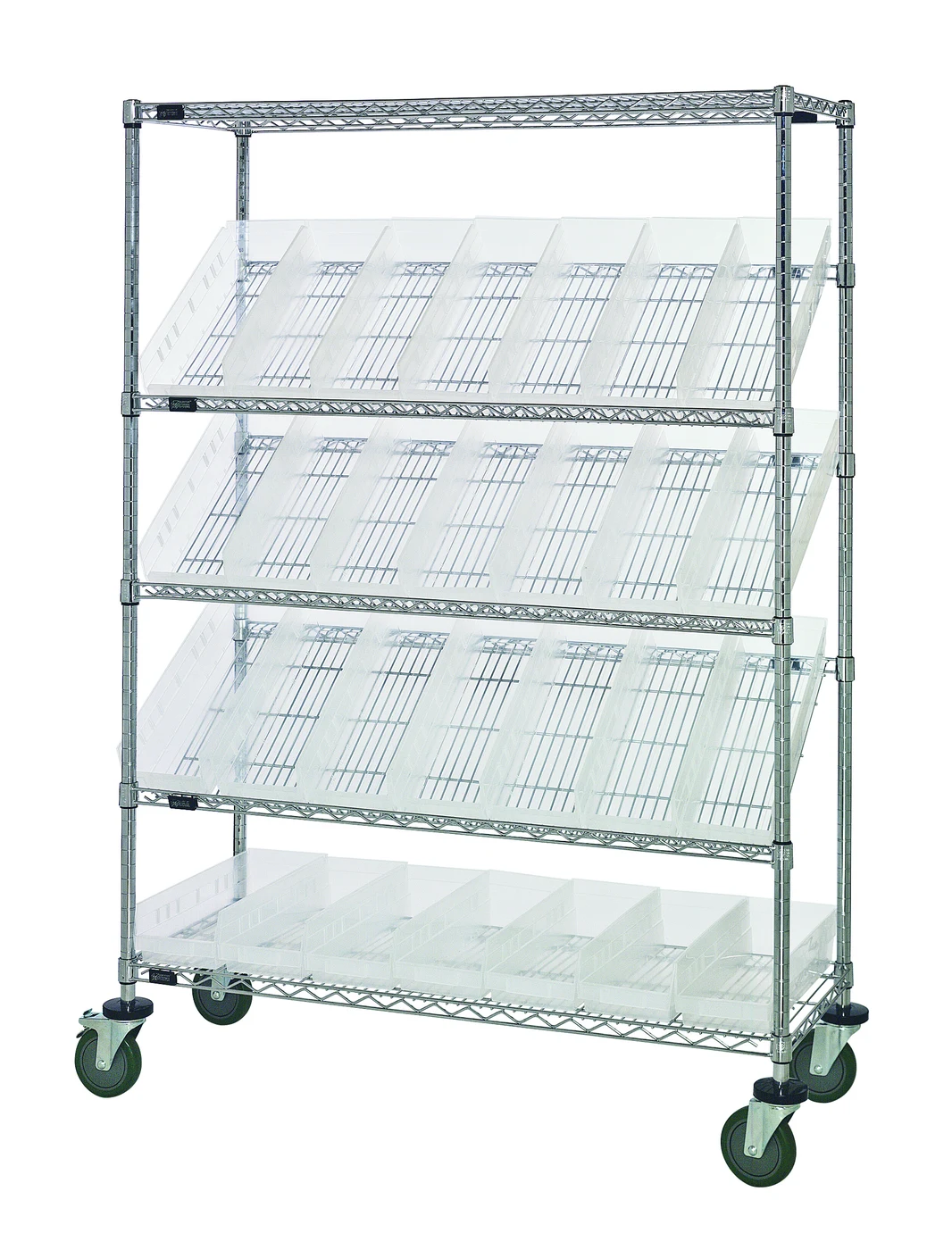 Quantum WRCSL5-63-2436-106CL Slanted Shelf Cart, 36"W x 24"D x 69"H, 1200 lb capacity, Chrome