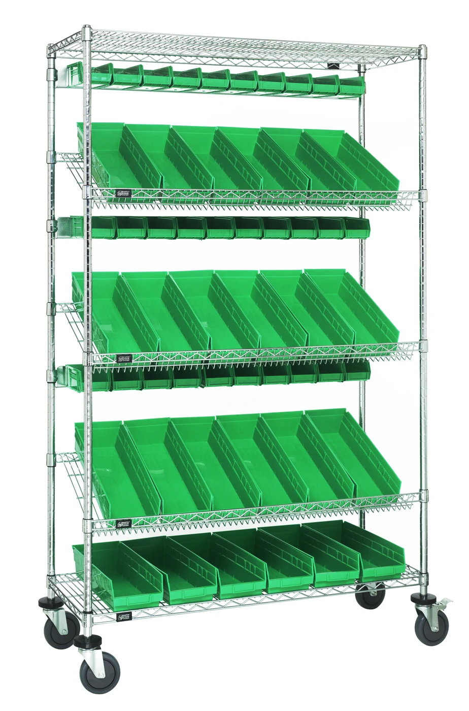 Quantum WRCSL5-74-1848-104220GN Slanted Shelf Cart, 48"W x 18"D x 80"H, 1200 lb capacity, Chrome