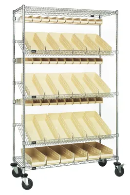 Quantum WRCSL5-74-1848-104220IV Slanted Shelf Cart, 48"W x 18"D x 80"H, 1200 lb capacity, Chrome