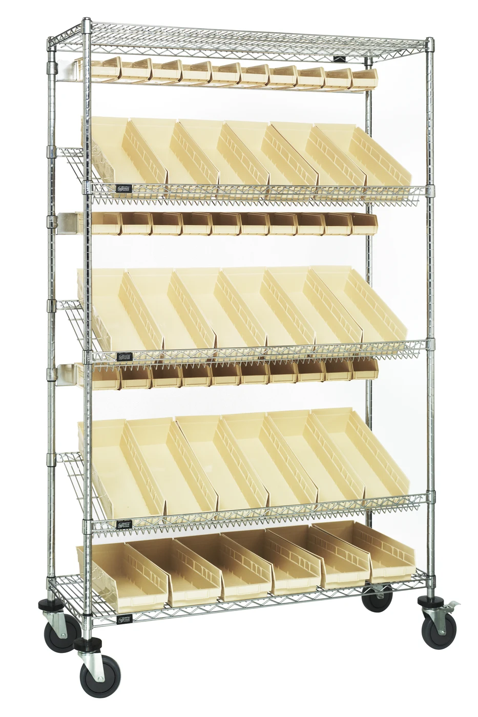 Quantum WRCSL5-74-1848-104220IV Slanted Shelf Cart, 48"W x 18"D x 80"H, 1200 lb capacity, Chrome