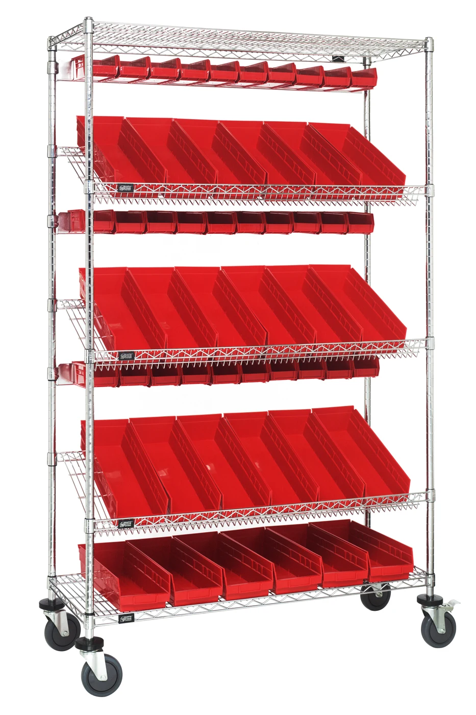 Quantum WRCSL5-74-1848-104220RD Slanted Shelf Cart, 48"W x 18"D x 80"H, 1200 lb capacity, Chrome