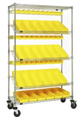 Quantum WRCSL5-74-1848-104220YL Slanted Shelf Cart, 48"W x 18"D x 80"H, 1200 lb capacity, Chrome