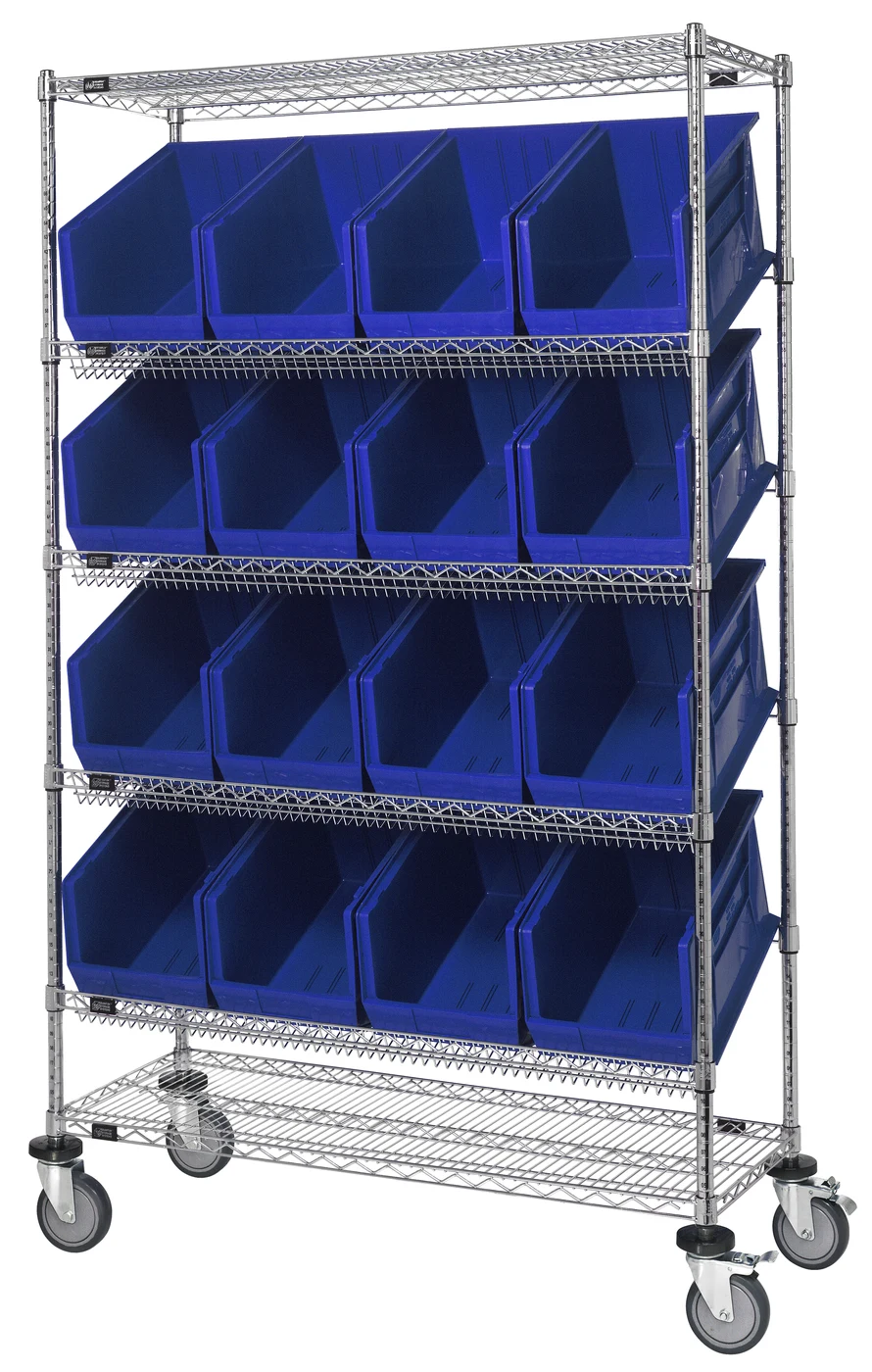 Quantum WRCSL6-74-2448-953BL Slanted Shelf Cart, 48"W x 24"D x 80"H, 1200 lb capacity, Chrome