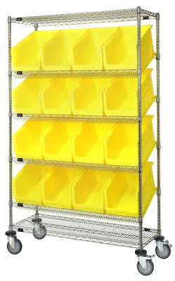 Quantum WRCSL6-74-2448-953YL Slanted Shelf Cart, 48"W x 24"D x 80"H, 1200 lb capacity, Chrome