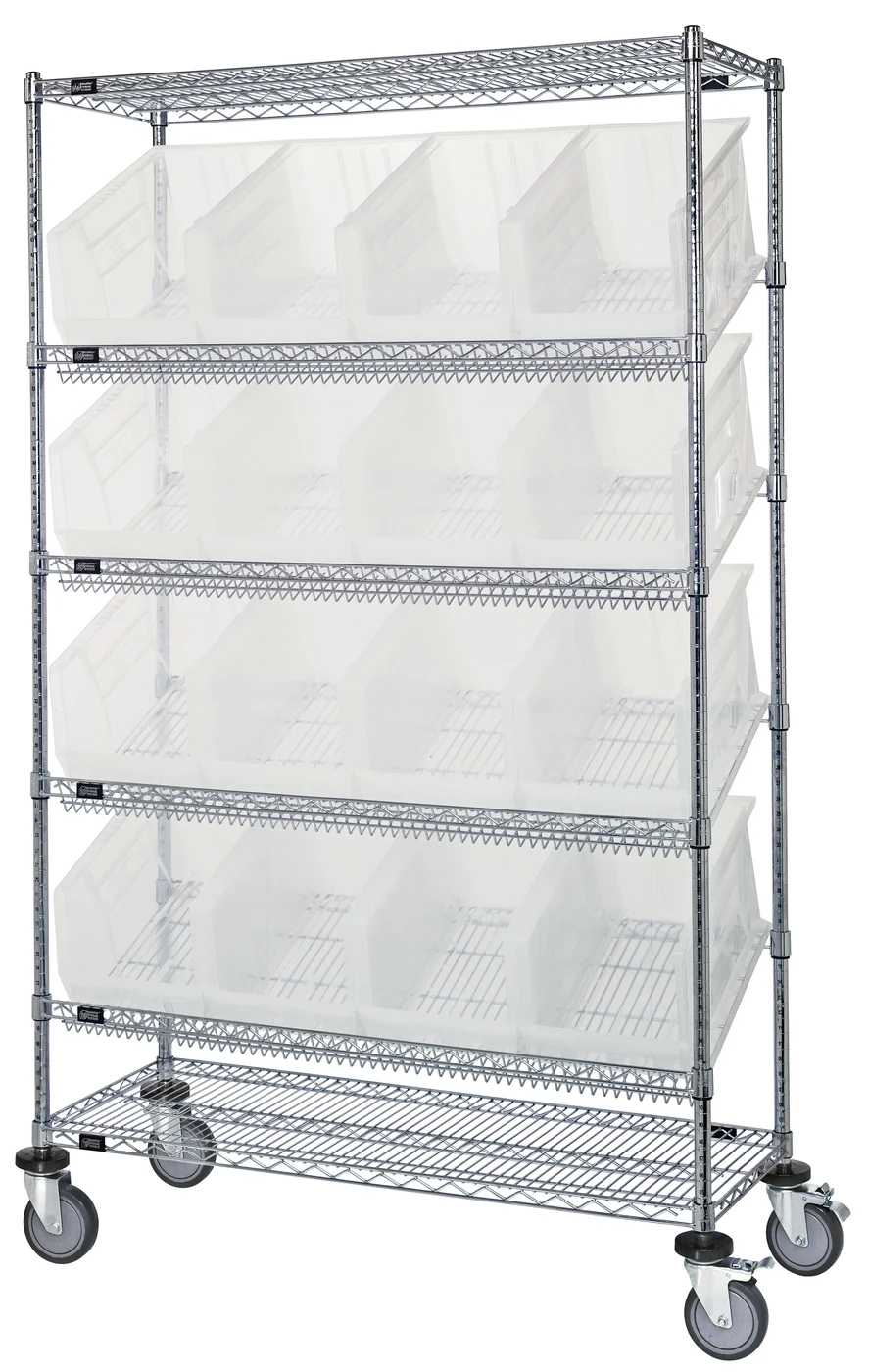 Quantum WRCSL6-74-2448-953CL Slanted Shelf Cart, 48"W x 24"D x 80"H, 1200 lb capacity, Chrome