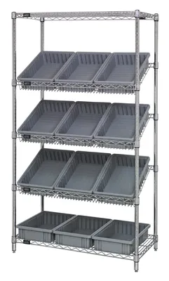 Quantum WRS-5-92035GY Stationary Bin Systems Unit, 36"W x 18"D x 63"H, 400 lb capacity, Chrome