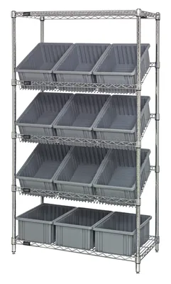Quantum WRS-5-92060GY Stationary Bin Systems Unit, 36"W x 18"D x 63"H, 400 lb capacity, Chrome