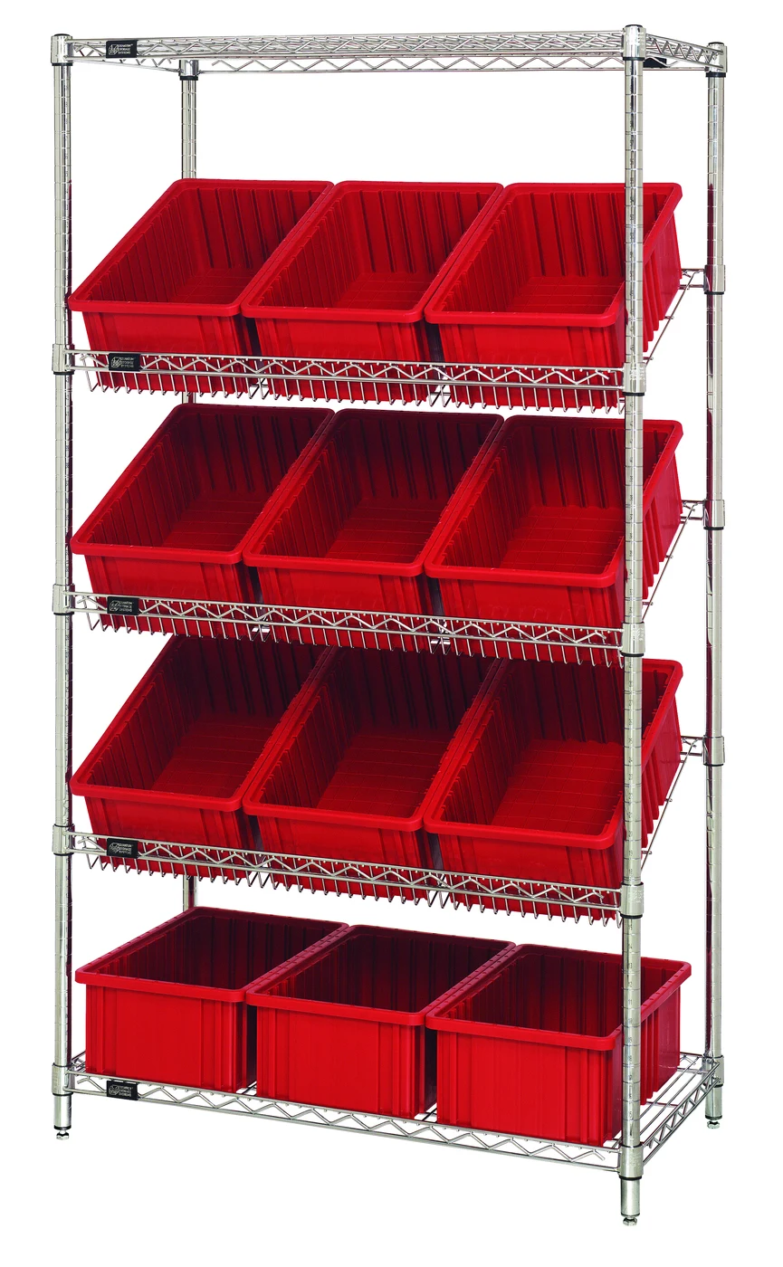 Quantum WRS-5-92060RD Stationary Bin Systems Unit, 36"W x 18"D x 63"H, 400 lb capacity, Chrome