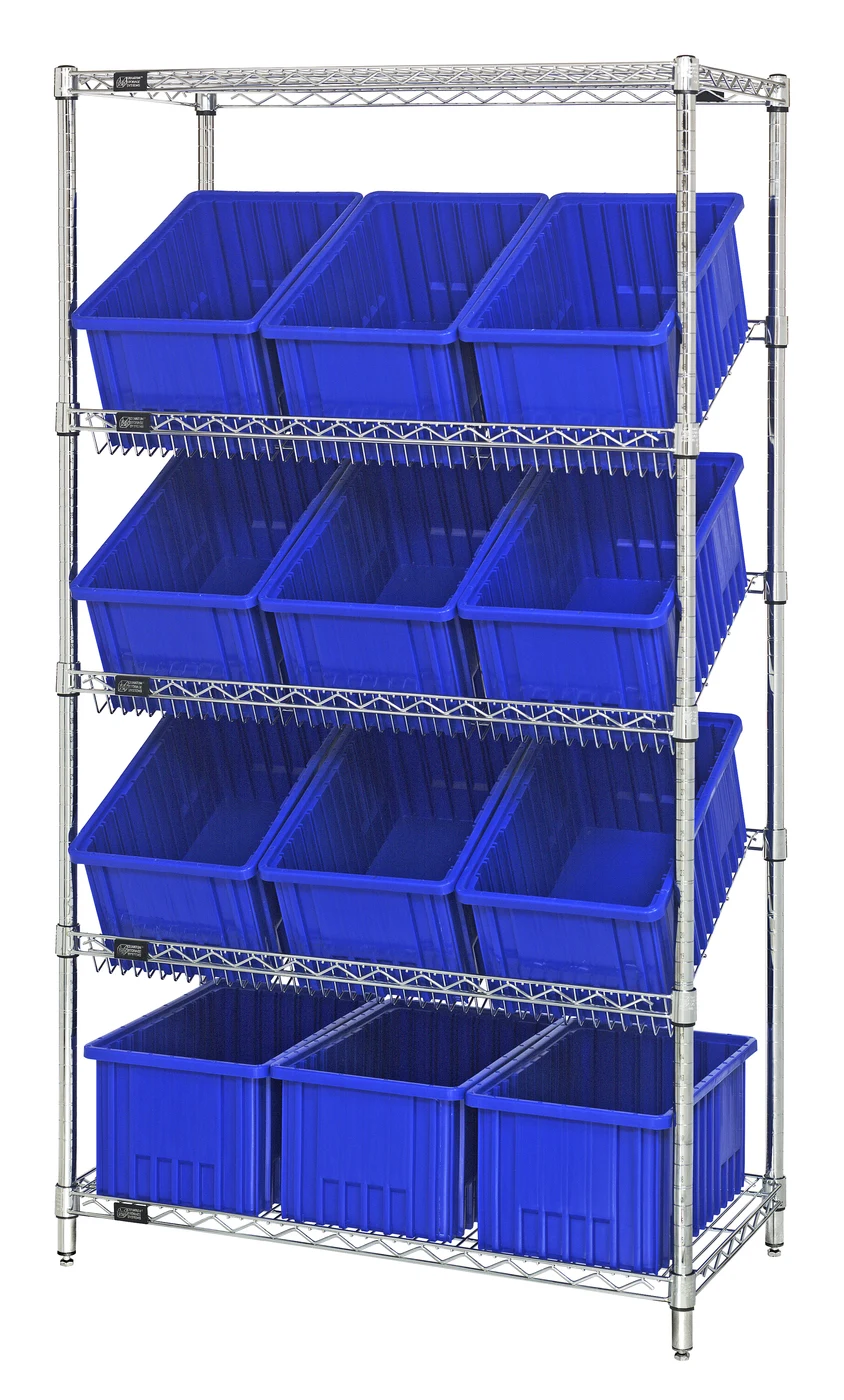 Quantum WRS-5-92080BL Stationary Bin Systems Unit, 36"W x 18"D x 63"H, 400 lb capacity, Chrome