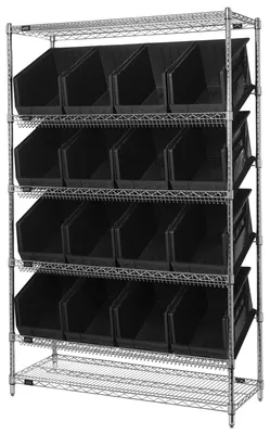 Quantum WRSL6-74-1848-260BK Stationary Bin System Unit, 18"W x 48"L x 74"H, 800 lb capacity, Chrome