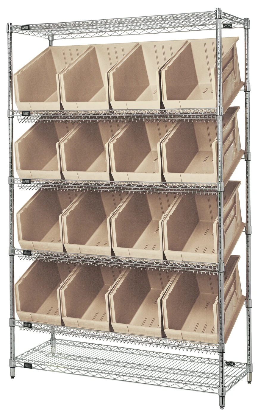 Quantum WRSL6-74-1848-260IV Stationary Bin System Unit, 18"W x 48"L x 74"H, 800 lb capacity, Chrome