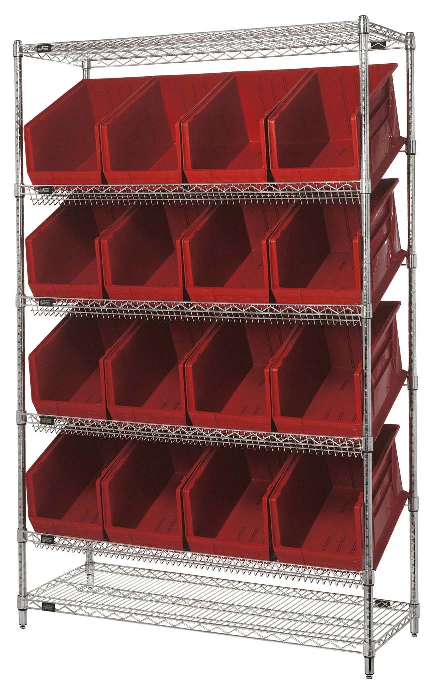 Quantum WRSL6-74-1848-260RD Stationary Bin System Unit, 18"W x 48"L x 74"H, 800 lb capacity, Chrome