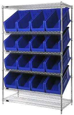 Quantum WRSL6-74-2448-953BL Stationary Bin System Unit, 24"W x 48"L x 74"H, 800 lb capacity, Chrome