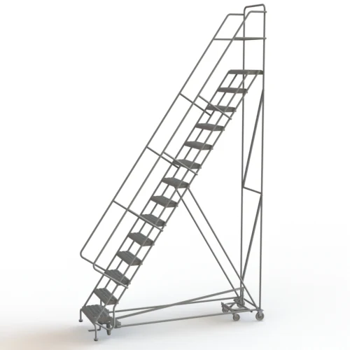 Tri-Arc All-Directional Knocked-Down 14-Step Rolling Ladder, 40" base, 17" top step, 24" wide steps, 450 lb capacity