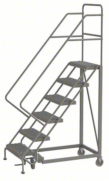 Tri-Arc Easy Climb Knocked-Down 6-Step Rolling Ladder, 27" base, 17" top step, 16" wide steps, 450 lb capacity