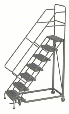 Tri-Arc Easy Climb Knocked-Down 7-Step Rolling Ladder, 27" base, 17" top step, 16" wide steps, 450 lb capacity