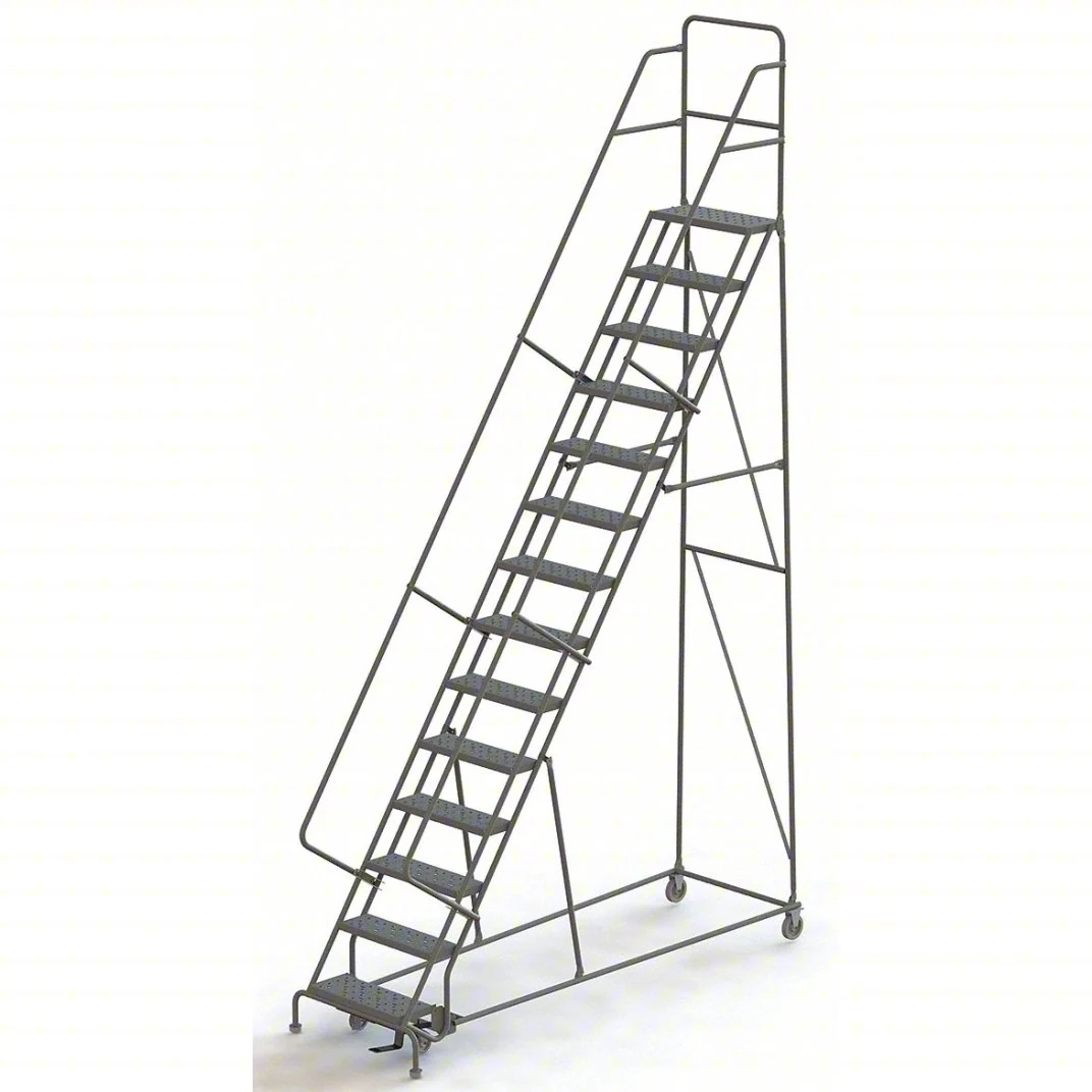 Tri-Arc All-Directional Knocked-Down 14-Step Rolling Ladder, 40" base, 10" top step, 24" wide steps, 450 lb capacity