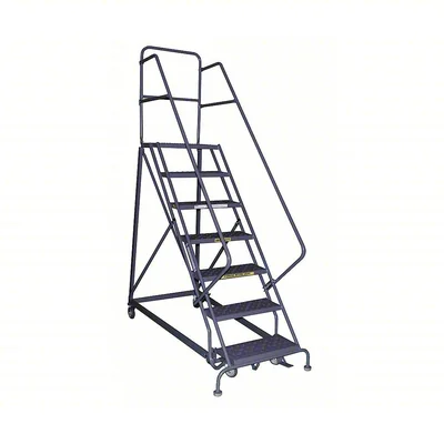 Tri-Arc Heavy-Duty Knocked-Down 9-Step Rolling Ladder, 35" base, 17" top step, 24" wide steps, 600 lb capacity