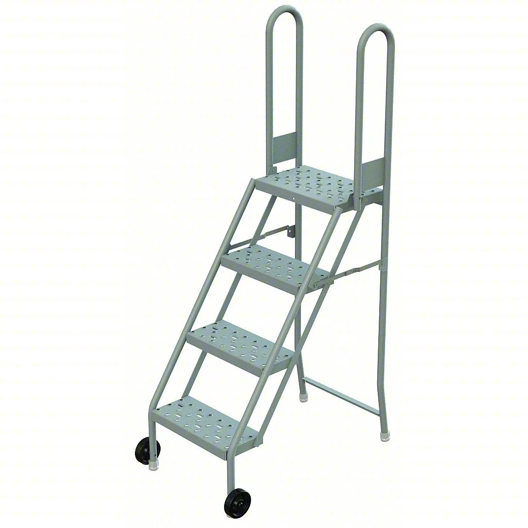 Tri-Arc Tilt & Roll Knocked-Down 4-Step Step Stool, 21" base, 10" top step, 16" wide steps, perforated tread