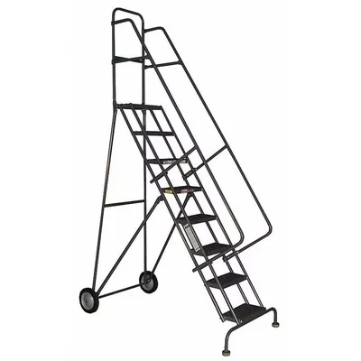 Tri-Arc Tilt & Roll Knocked-Down 8-Step Rolling Ladder, 36" base, 10" top step, 16" wide steps, 450 lb capacity