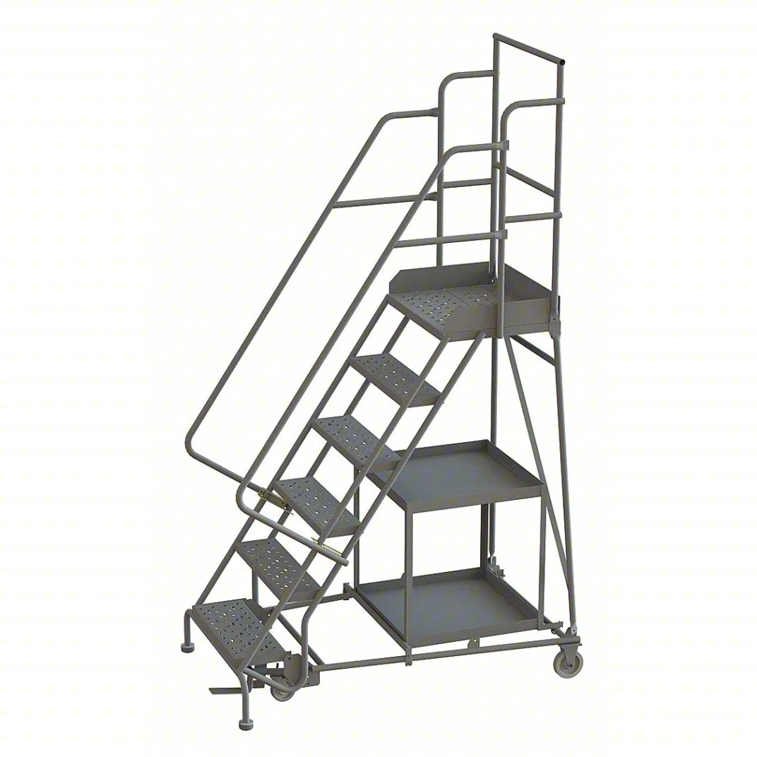Tri-Arc Stock Picking Knocked-Down 6-Step Rolling Ladder, 35" base, 20" top step, 24" wide steps, 450 lb capacity