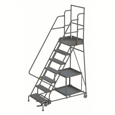 Tri-Arc Stock Picking Knocked-Down 7-Step Rolling Ladder, 35" base, 20" top step, 24" wide steps, 450 lb capacity
