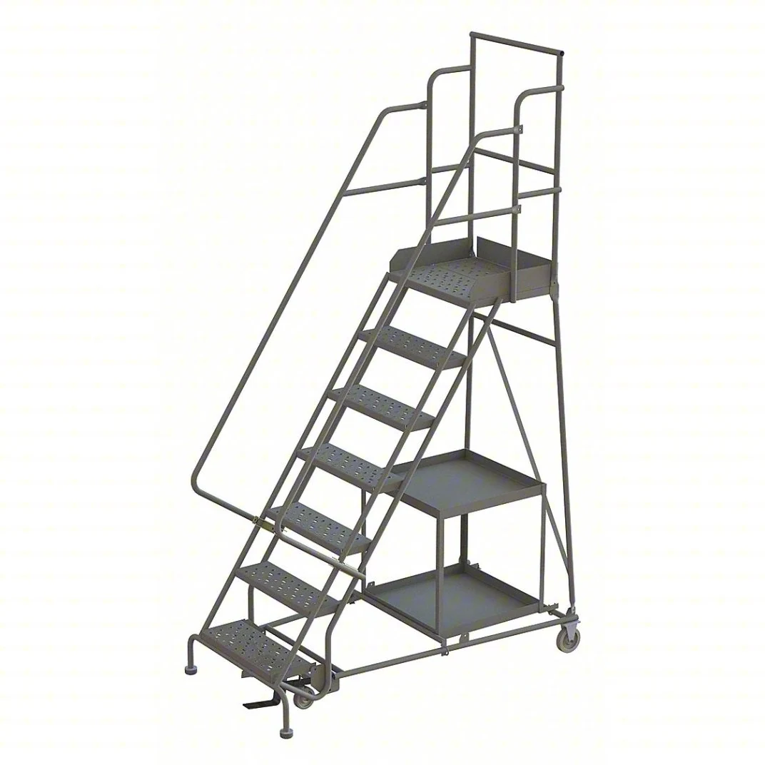 Tri-Arc Stock Picking Knocked-Down 7-Step Rolling Ladder, 35" base, 20" top step, 24" wide steps, 450 lb capacity