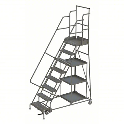 Tri-Arc Stock Picking Knocked-Down 8-Step Rolling Ladder, 35" base, 20" top step, 24" wide steps, 450 lb capacity