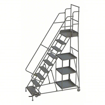 Tri-Arc Stock Picking Knocked-Down 9-Step Rolling Ladder, 35" base, 20" top step, 24" wide steps, 450 lb capacity