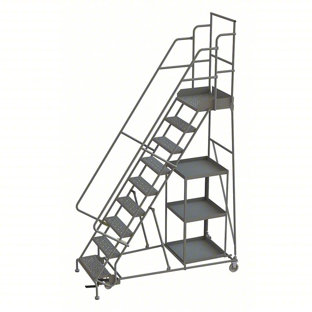 Tri-Arc Stock Picking Knocked-Down 9-Step Rolling Ladder, 35" base, 20" top step, 24" wide steps, 450 lb capacity