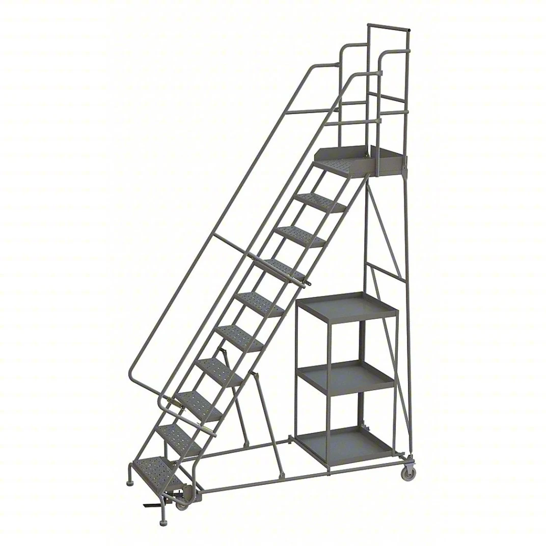 Tri-Arc Stock Picking Knocked-Down 10-Step Rolling Ladder, 35" base, 20" top step, 24" wide steps, 450 lb capacity