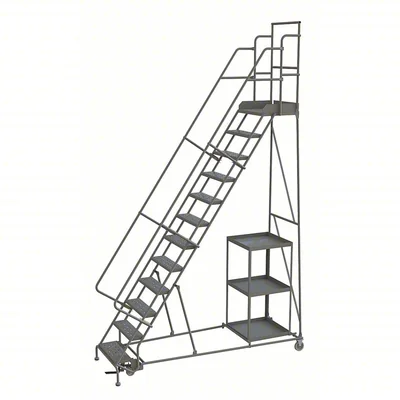 Tri-Arc Stock Picking Knocked-Down 12-Step Rolling Ladder, 35" base, 20" top step, 24" wide steps, 450 lb capacity