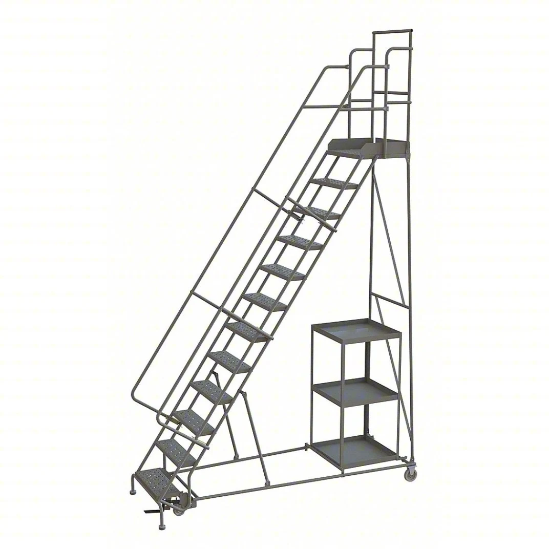 Tri-Arc Stock Picking Knocked-Down 12-Step Rolling Ladder, 35" base, 20" top step, 24" wide steps, 450 lb capacity