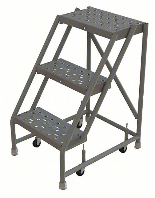 Tri-Arc Knocked-Down 3-Step Rolling Ladder, 27" base, 16" wide steps, 450 lb capacity
