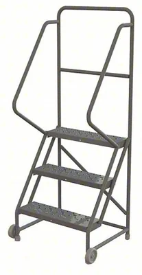 Tri-Arc Tilt & Roll Knocked-Down 3-Step Rolling Ladder, 28" base, 24" wide steps, 450 lb capacity