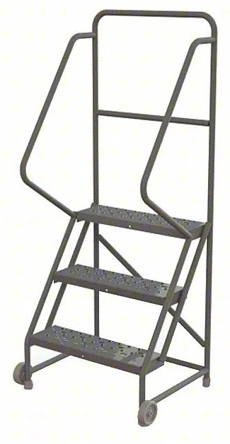 Tri-Arc Tilt & Roll Knocked-Down 3-Step Rolling Ladder, 28" base, 24" wide steps, 450 lb capacity