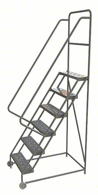 Tri-Arc Tilt & Roll Knocked-Down 6-Step Rolling Ladder, 34" base, 24" wide steps, 450 lb capacity