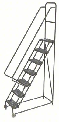 Tri-Arc Tilt & Roll Knocked-Down 7-Step Rolling Ladder, 27" base, 16" wide steps, 450 lb capacity