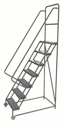 Tri-Arc Tilt & Roll Knocked-Down 7-Step Rolling Ladder, 34" base, 24" wide steps, 450 lb capacity