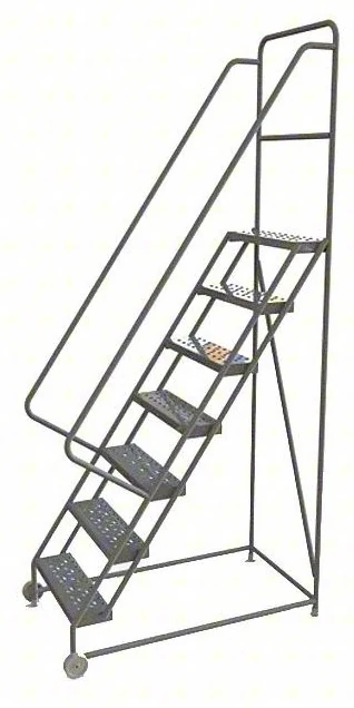 Tri-Arc Tilt & Roll Knocked-Down 7-Step Rolling Ladder, 34" base, 24" wide steps, 450 lb capacity