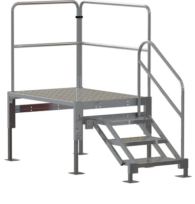 Tri-Arc 3-Step Aluminum Work Platform, 47" base, 60" long platform, 1000 lb capacity, perforated tread