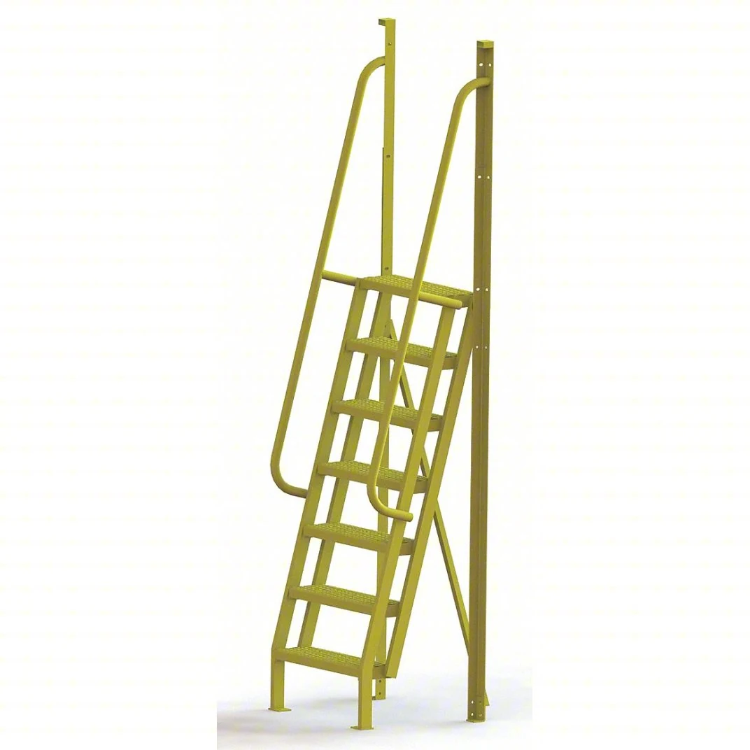 Tri-Arc Industrial Crossover, 75° incline, 7-step ladder, 24" wide, 1,000 lb capacity, serrated tread